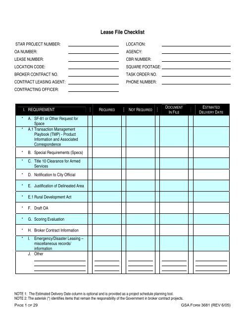 Lease File Checklist And Guidance Gsa