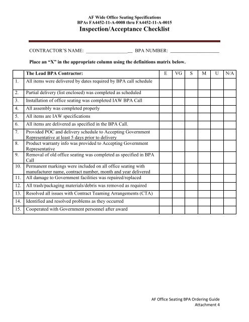 Inspection Acceptance Checklist - GSA Advantage