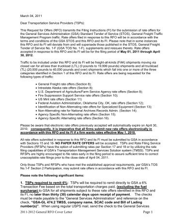 2011-2012 General RFO Cover Letter Page 1 1. TSPs ... - GSA