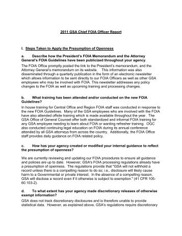 2011 GSA Chief FOIA Officer Report I. Steps Taken to Apply the ...