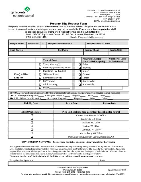 Program Kits Request Form - Girl Scout Council of the Nation's Capital