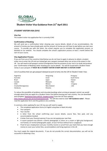 Visa Guidance from 21st April 2011 - Student Visitor Visas