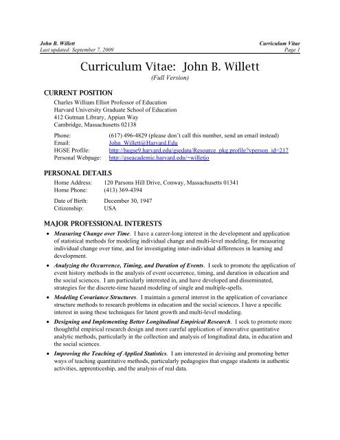 Curriculum Vitae: John B - Harvard Graduate School of Education