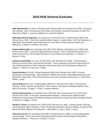 10. 2010 HGSE Doctoral Graduates - Harvard Graduate School of ...