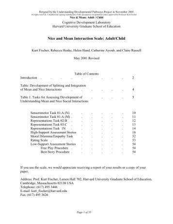 Nice and Mean Interaction Scale: Adult/Child - Harvard Graduate ...