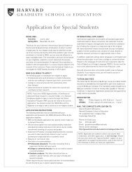 Application for Special Students - Harvard Graduate School of ...