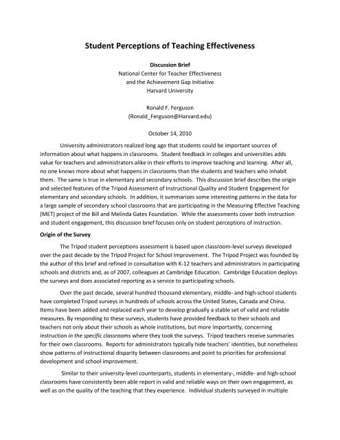 Student Perceptions of Teaching Effectiveness - Harvard Graduate ...