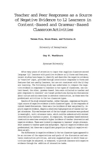 Teacher and Peer Responses as a Source of Negative Evidence to ...