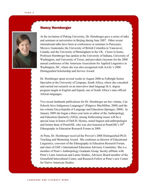 LLE Newsletter Spring 2010 - Penn GSE - University of Pennsylvania