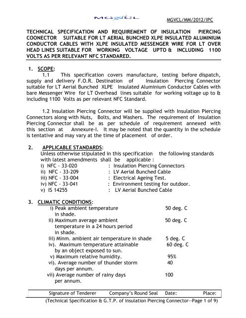 technical specification and requirement of insulation piercing ...