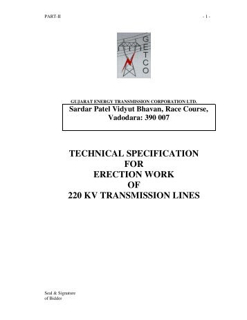 technical specification for erection work of 220 kv transmission lines