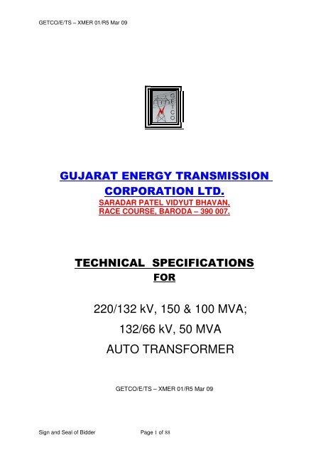 132/66 kV, 50 MVA AUTO TRANSFORMER - Gujarat Electricity Board