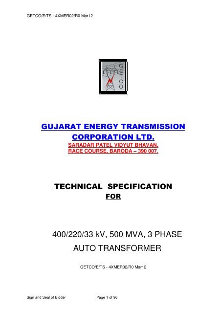Technical specification Gujarat Electricity Board