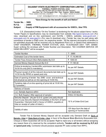 T-3689-Tender Notice - Gujarat Electricity Board