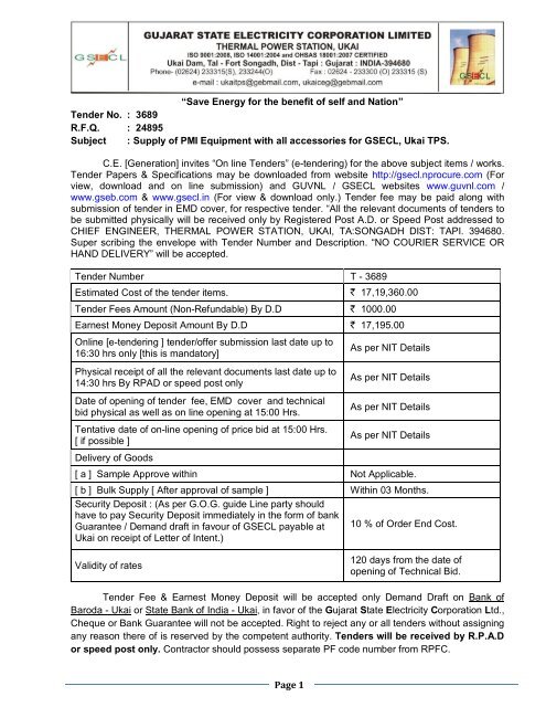 T-3689-Tender Notice - Gujarat Electricity Board