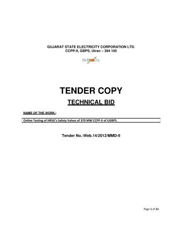 tender copy technical bid - Gujarat Electricity Board