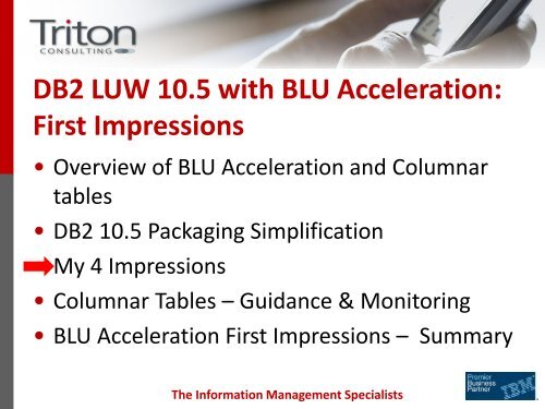 DB2 LUW 10.5 with BLU Acceleration - GSE Belux