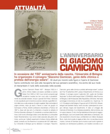 L'anniversario di Giacomo Ciamician - GSES