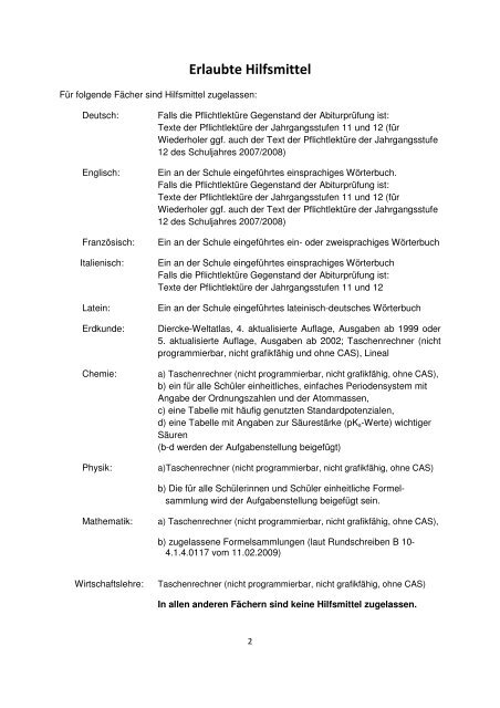 GSG Lebach Hinweise zu den schriftlichen Abiturprüfungen 2010