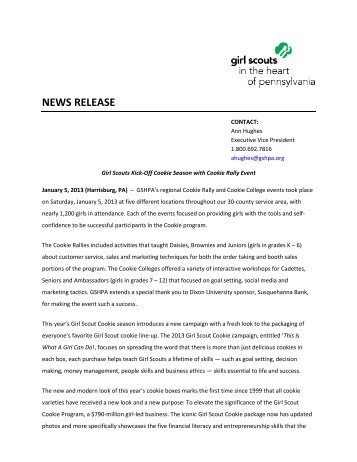 NEWS RELEASE - Girl Scouts in the Heart of Pennsylvania