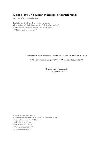 Muster: Deckblatt für Hausarbeiten - Geschwister-Scholl-Institut für ...