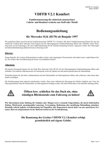 Bedienungsanleitung für Mercedes SLK (R170) ab Baujahr 1997