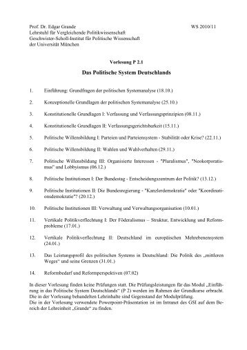 Programm der Vorlesung - Geschwister-Scholl-Institut für ...