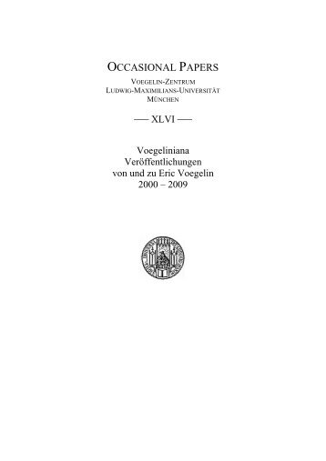 Voegeliniana. Veröffentlichungen von und zu Eric Voegelin 2000