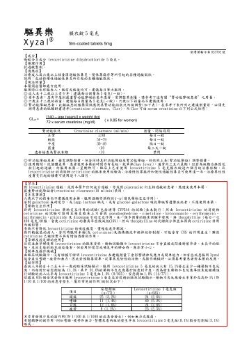 Xyzal 驅異樂全仿單 - 荷商葛蘭素史克