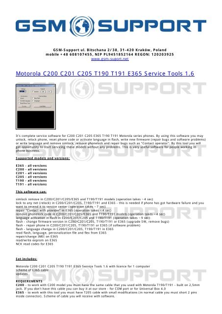 Motorola C200 C201 C205 T190 T191 E365 Gsm Suport Net