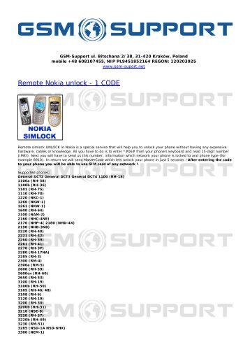 Remote Nokia unlock - 1 CODE - GSM-Suport.net