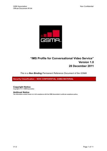 IMS Profile for Conversational Video Service - GSMA
