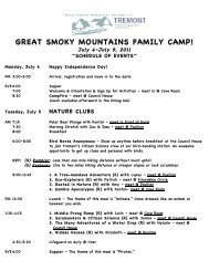 Family Camp schedule - Great Smoky Mountains Institute at Tremont