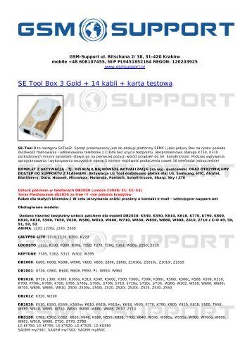 SE Tool Box 3 Gold + 14 kabli + karta testowa - GSM-Support