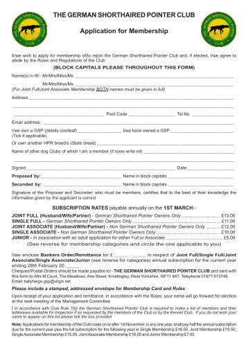 Membership Form - The German Shorthaired Pointer Club South ...