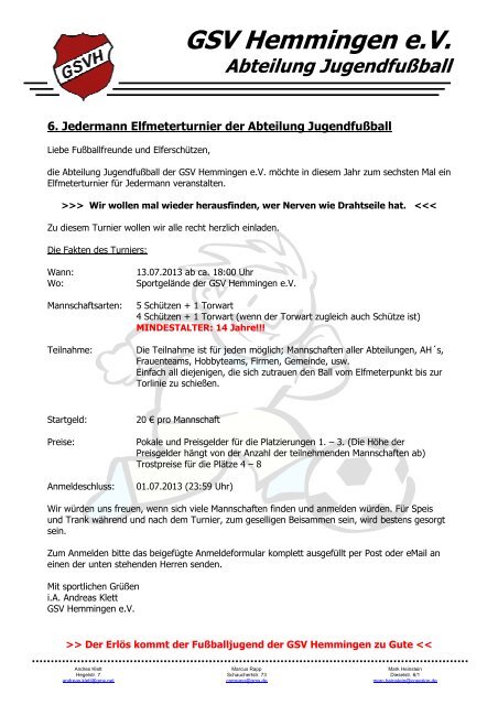 Einladung 11er Turnier 2013 - GSV Hemmingen