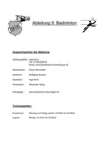 Abteilung 9: Badminton - GSV Hemmingen