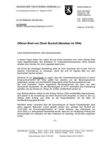 Offener Brief von Oliver Buckolt (Beisitzer im VRA) - bei gsvTT.de