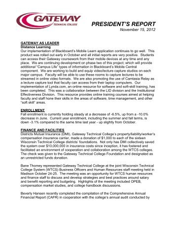 PRESIDENT'S REPORT - Gateway Technical College