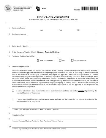 DJLE-332 Physician's Assessment form - Gateway Technical College