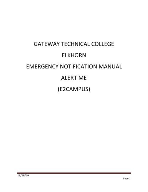 GATEWAY TECHNICAL COLLEGE ELKHORN EMERGENCY ...