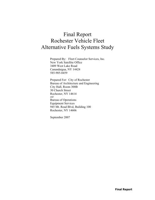 Final Report Rochester Vehicle Fleet Alternative Fuels Systems Study