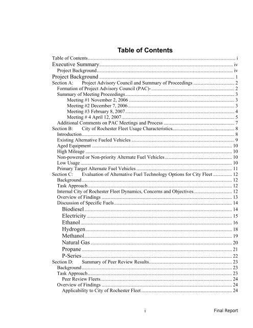 Final Report Rochester Vehicle Fleet Alternative Fuels Systems Study