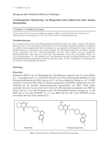 Toxikologisches Monitoring von Risperidon und Lithium bei ... - GTFCh