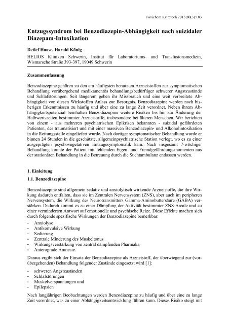 Entzugssyndrom Bei Benzodiazepin Abhangigkeit Nach Gtfch