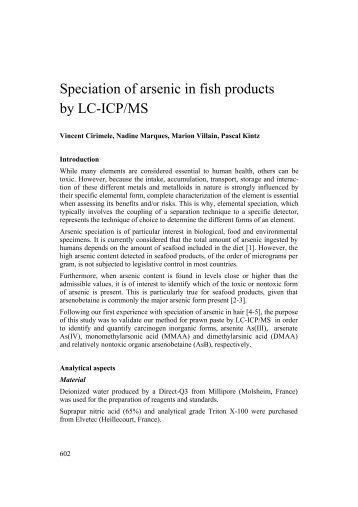 Speciation of arsenic in fish products by LC-ICP/MS - GTFCh