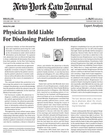 Physician Held Liable For Disclosing Patient Information