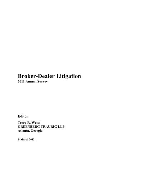 Broker-Dealer Litigation - Greenberg Traurig LLP
