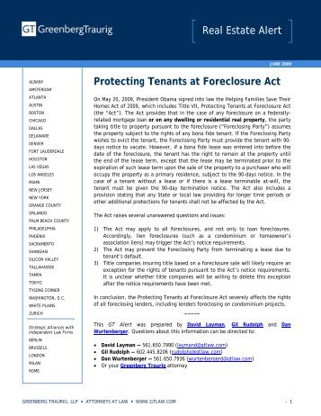 Protecting Tenants at Foreclosure Act - Greenberg Traurig LLP