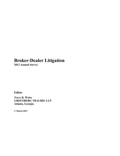 Broker-Dealer Litigation - Greenberg Traurig LLP